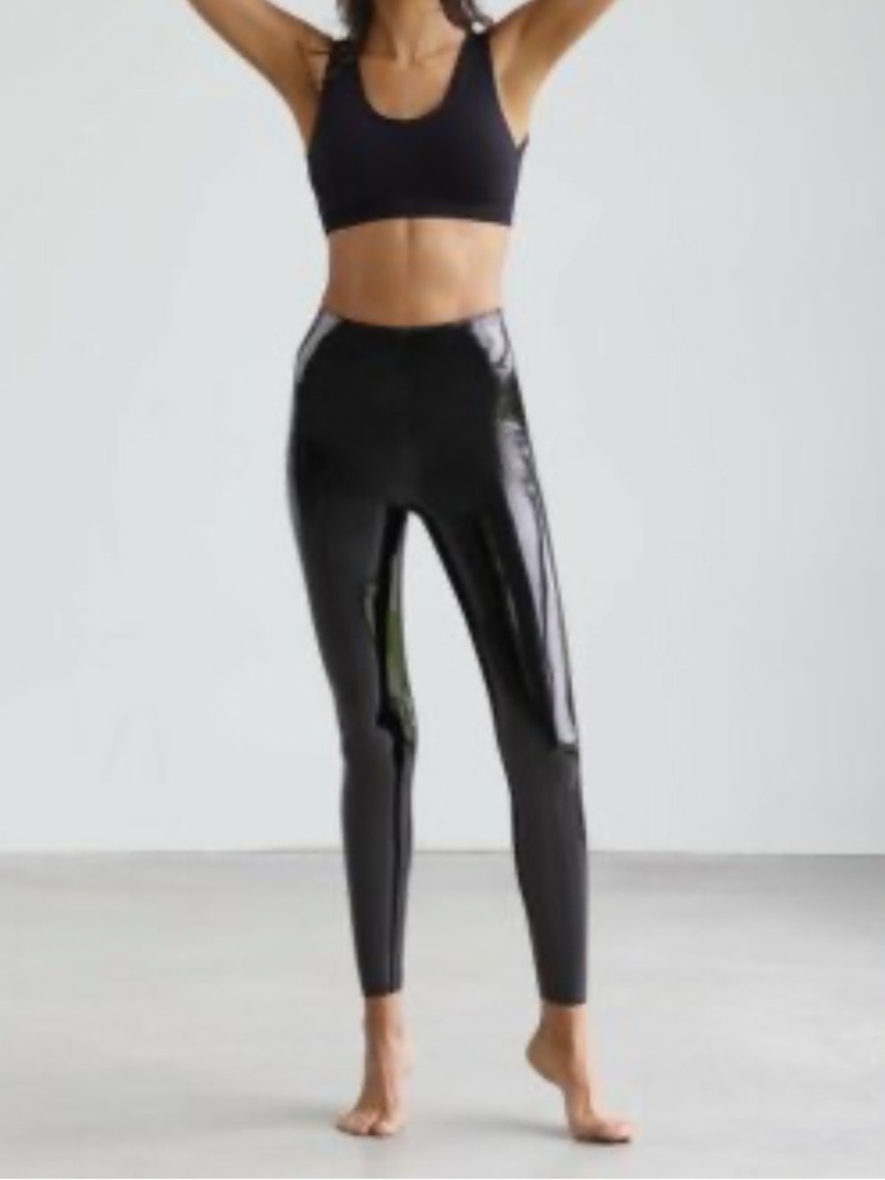 COMMANDO PATENT LEATHER BLACK CRACKLE LEATHER LEGGINGS PETITE M